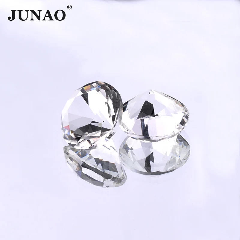 JUNAO 6 8 10 12 16 18 20 25mm Clear Transparent Glass Diamond Rhinestone Applique Round Point Back Beads Crystal Strass Crafts