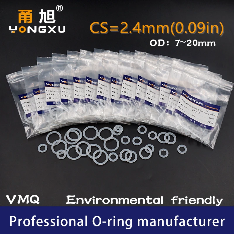 10PCS VMQ O Ring Seal Gasket CS2.4mmOD7/8/9/10/11/12/13/14/15/16/17/18/19/20*2.4 Silicone Rubber Waterproof Washer Nontoxi White