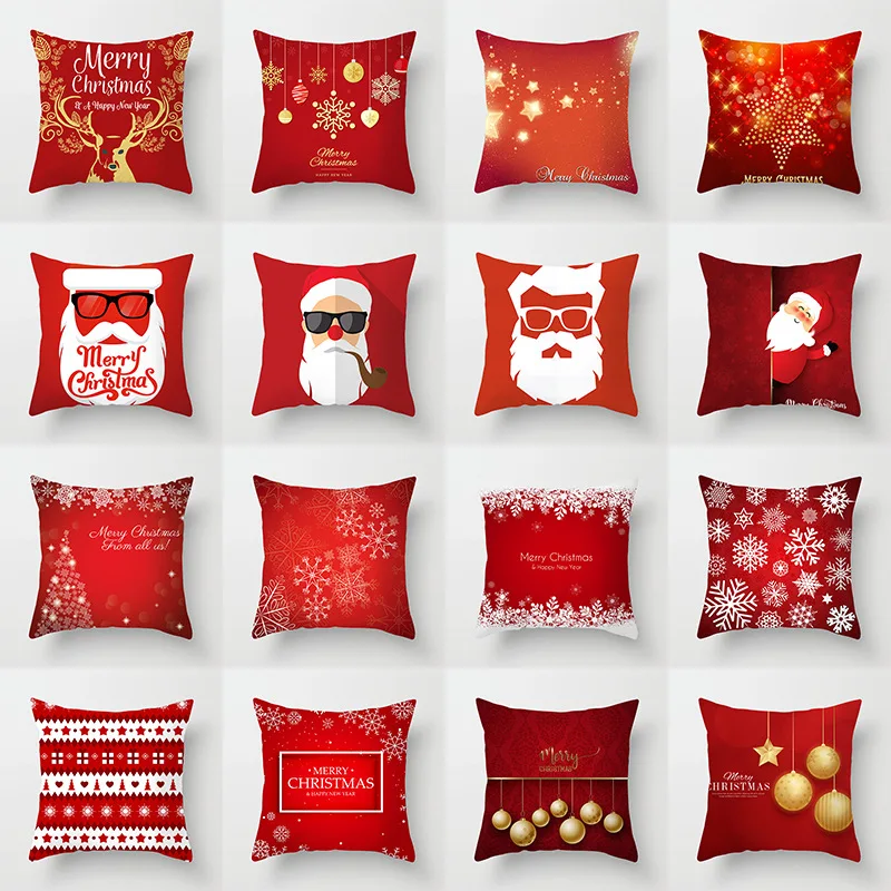 Merry Christmas Cushion Cover Christmas Santa Claus Elk Decorative Pillowcase Christmas Throw Pillow Case Cover Cushion Cover