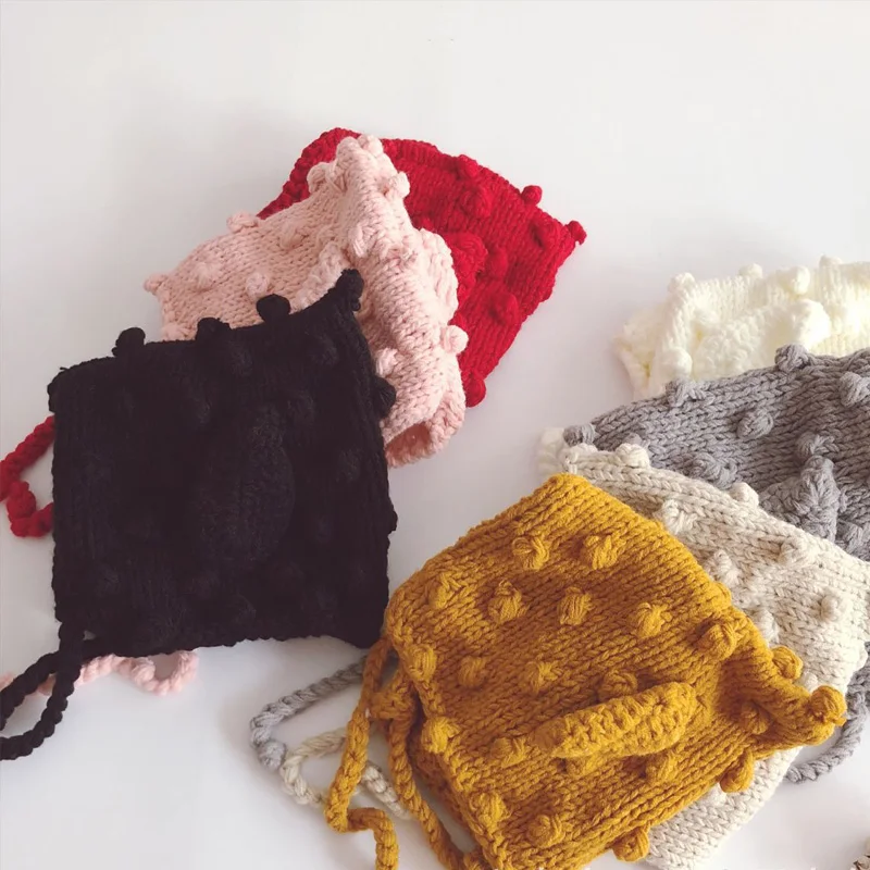 Gorros de invierno de fotografía de bebé recién nacido para niñas y niños, Gorro con pompón, gorros cálidos de punto para niños