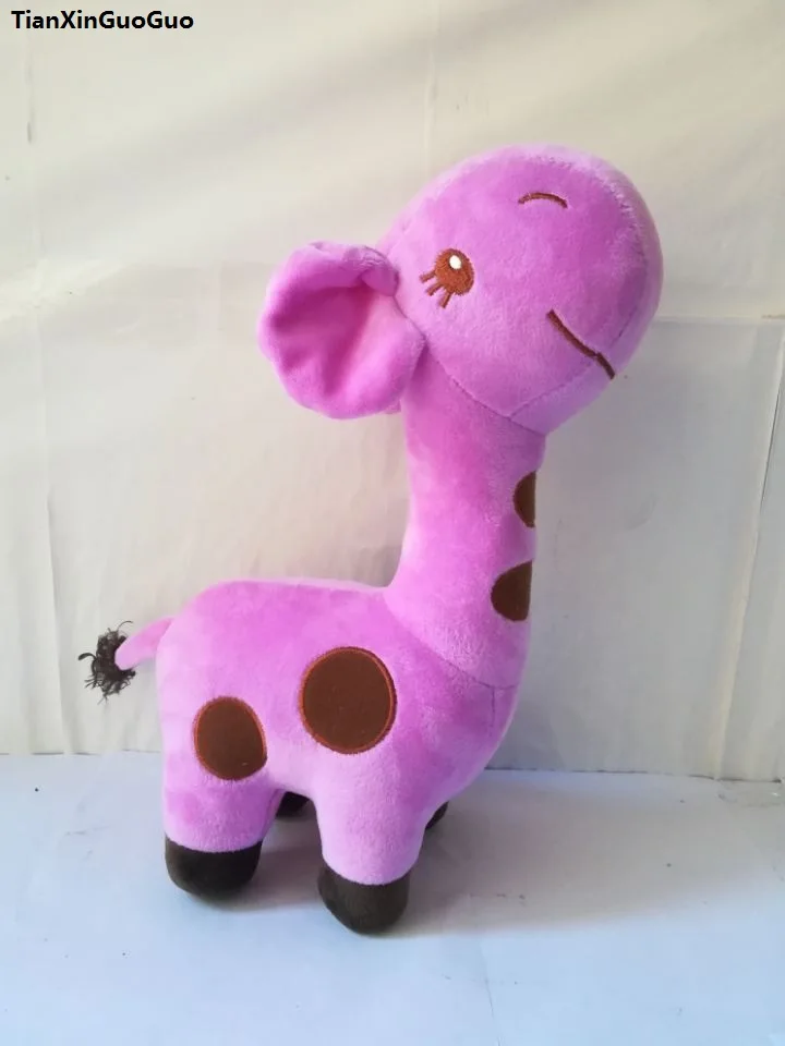 Ongeveer 35 cm mooie paarse giraffe knuffel cartoon giraffe zachte pop kussen speelgoed kerstcadeau h2471