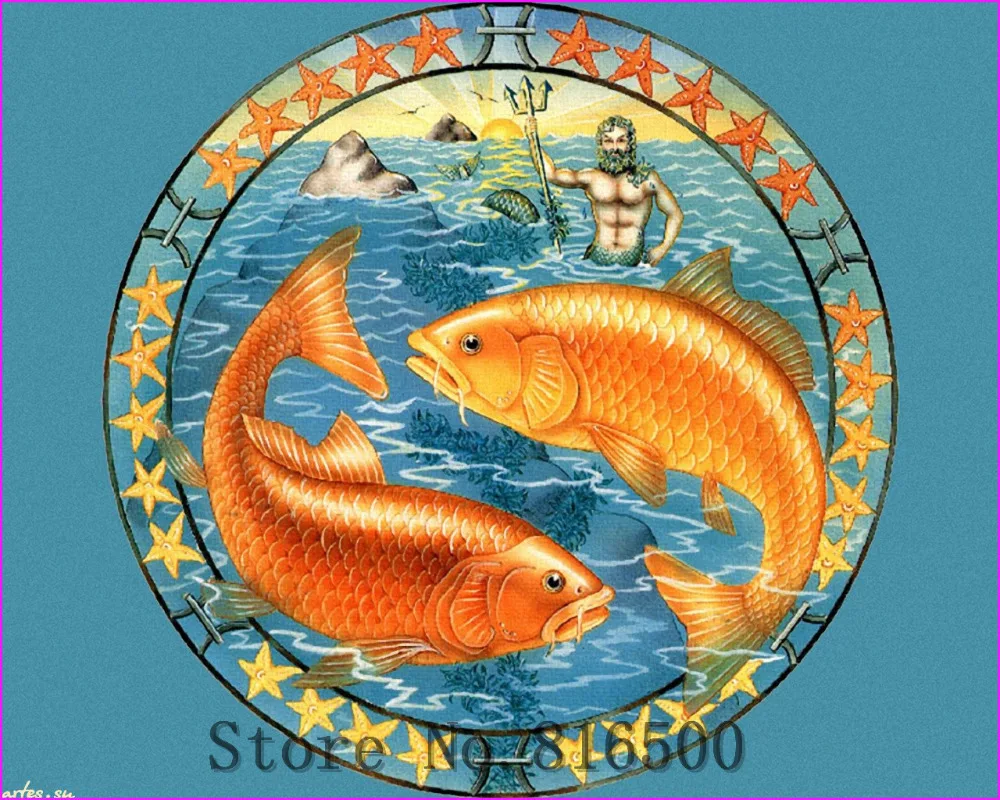 Needlework 100% Full Square Resin Drill Diamond Painting Diy Cross Stitch Diamond Embroidery Mosaic Pisces Of The Zodiac