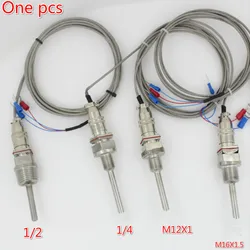 BSP 1/2 1/4  Stainless steel  -20 to 300 Degree Temperature Transducer Probe PT100 Temperature Sensor With 2 Meter Cable Wires