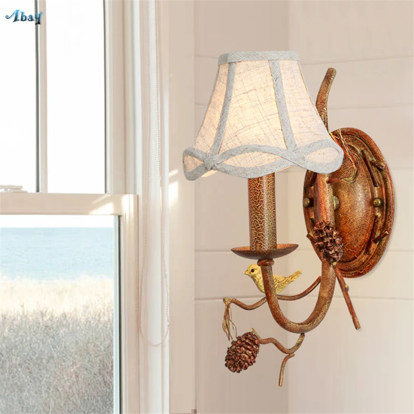 

American Country Bird Sconces Wall Lamps Retro Mask Iron Living Room Bedroom Bedside Staircase Corridor Wall Lights Fixtures