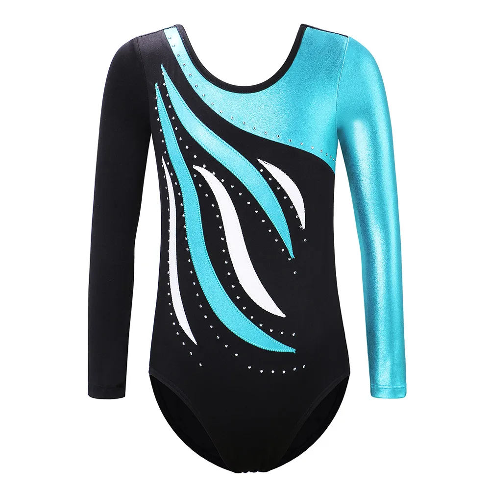 BAOHULU Mädchen Lange Hülse Gymnastik Trikot Shiny Diamant Streifen Ballett Dance Outfit Leistung Praxis Sportlich Trikot Mädchen