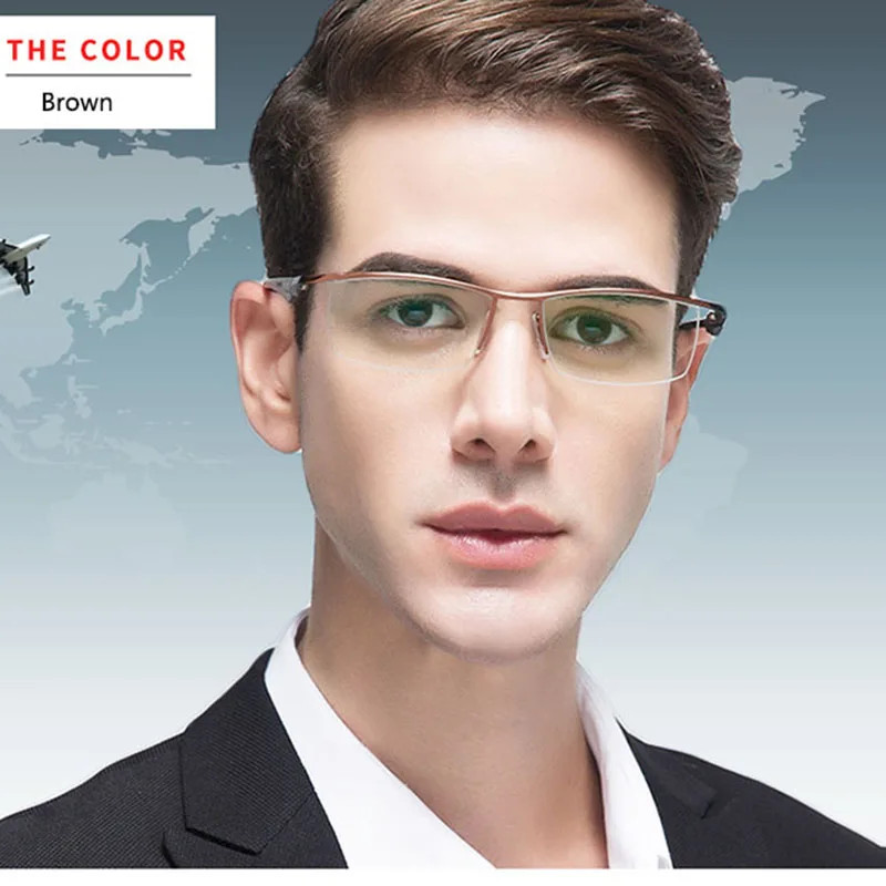 BCLEAR Fashion Photochromic Eyeglasses Men Business Half Rim Brand Titanium Alloy Myopia Eyewear Glasses Chameleon Gray Brown
