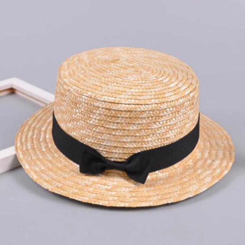 MAERSHEI Summer women straw hat Parent-child sun hat Kids Large Brim Beach caps Boater Beach Ribbon Round Flat Top fedora hat