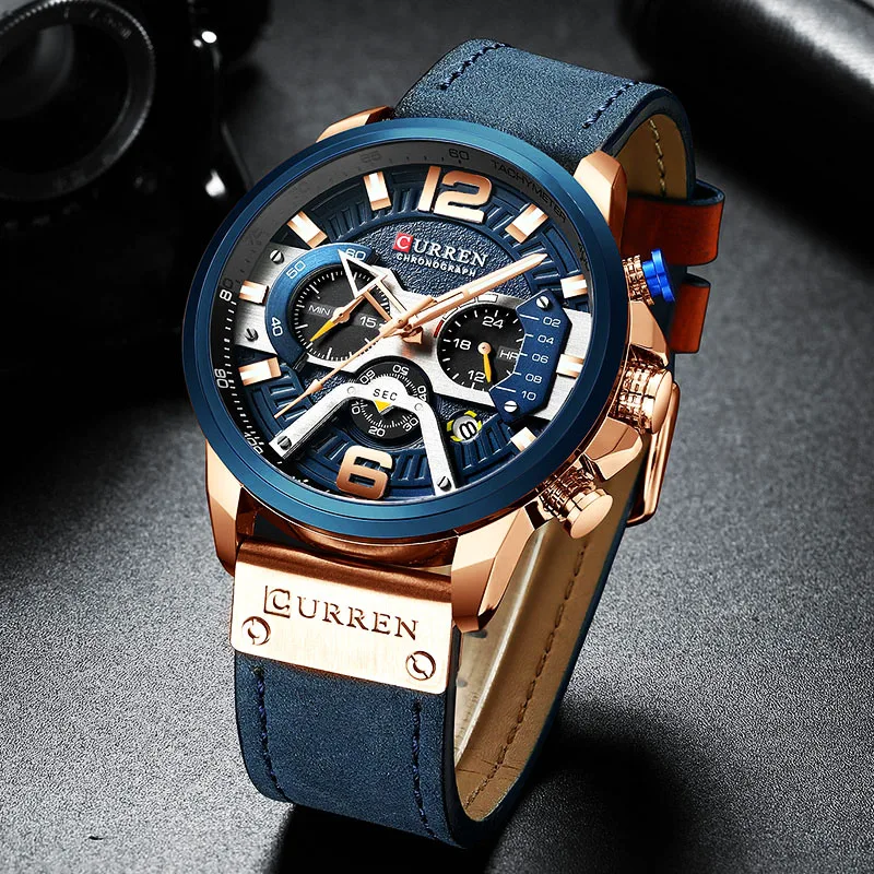 

Curren Mens Watches Top Brand Luxury Leather Chronograph Watch Men's Wristwatches Clock Watch Men Waterproof Luxury Mens Watches