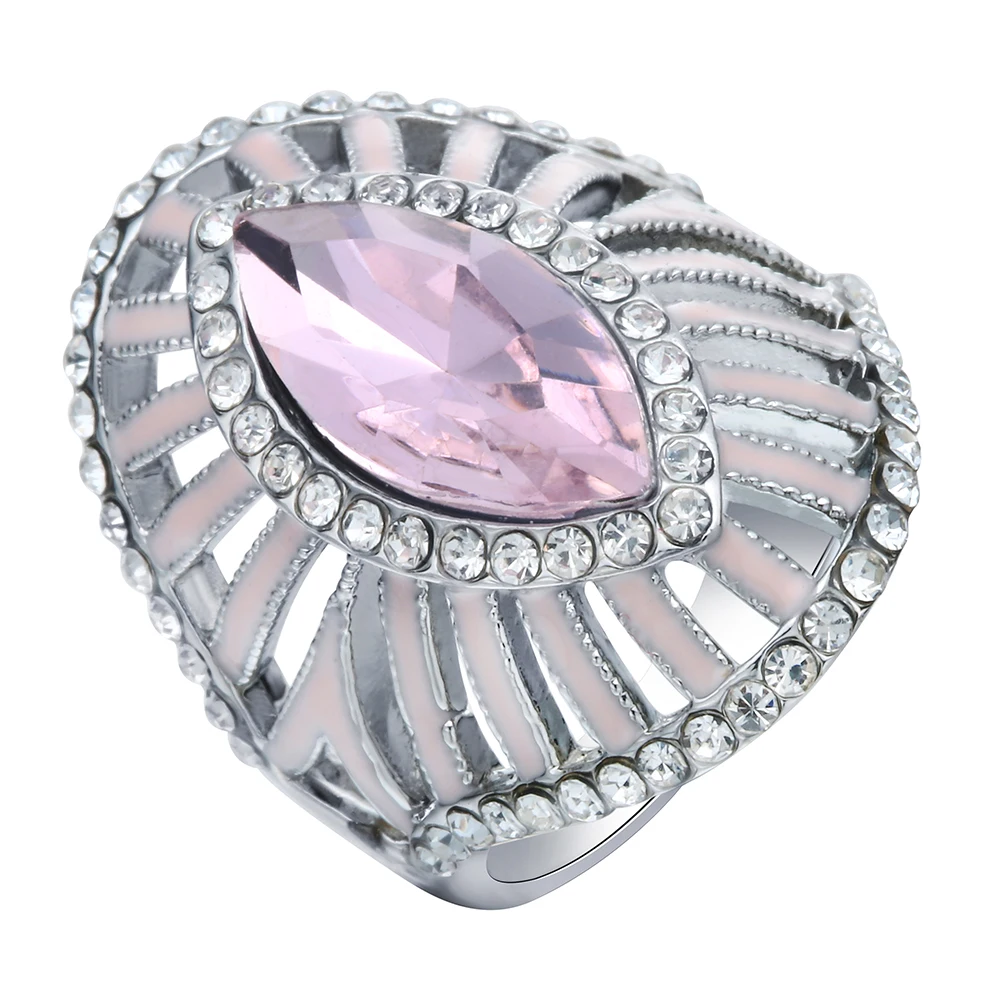 

Fashion Women Engagement Ring Pink Austrian Crystal White gold-color Large Lady Rhinestone Wedding Jewelry Distribution