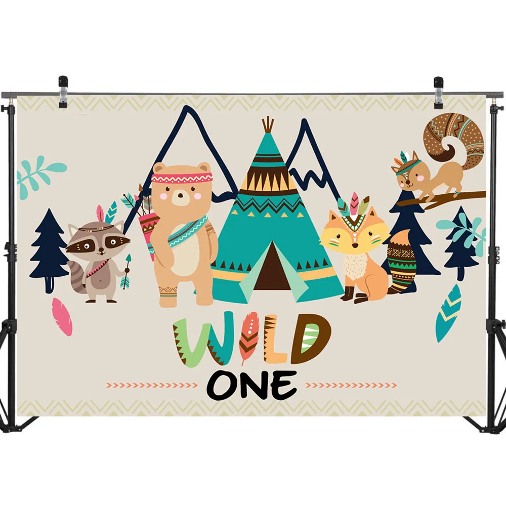 Mocsicka Wild One Backdrops Woodland 1st Birthday Background Buffalo Animal Bohemia Banner Decoration Studio Supplie Photobooth