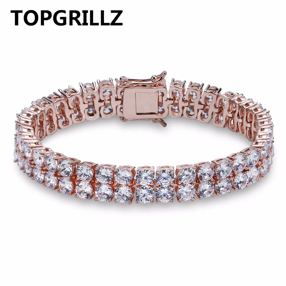 

JINAO Hip Hop Bracelets 2 Rows Gold-color Silver-color AAA Cubic Zirconia Paved All Iced Out Tennis Bling Lab CZ Stones Gift