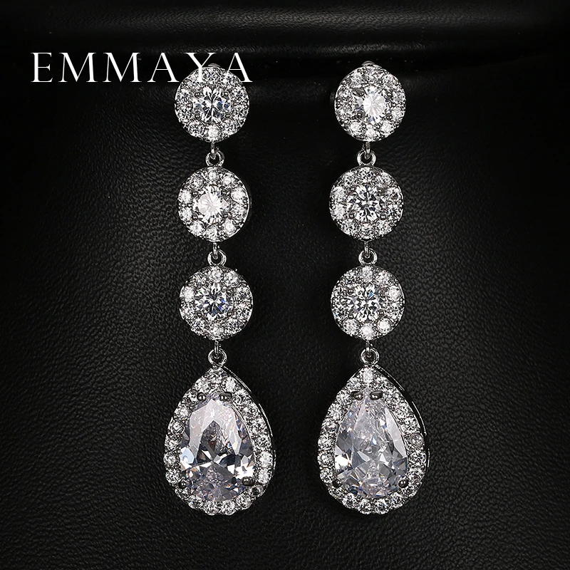 

Emmaya Glittering Water-Drop AAA Cubic Zirconia Long Drop Earrings Luxury Brincos Bride Wedding Jewelry Christmas Gift
