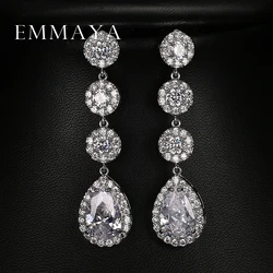 Emmaya Glittering Water-Drop AAA Cubic Zirconia Long Drop Earrings Luxury Brincos Bride Wedding Jewelry Christmas Gift