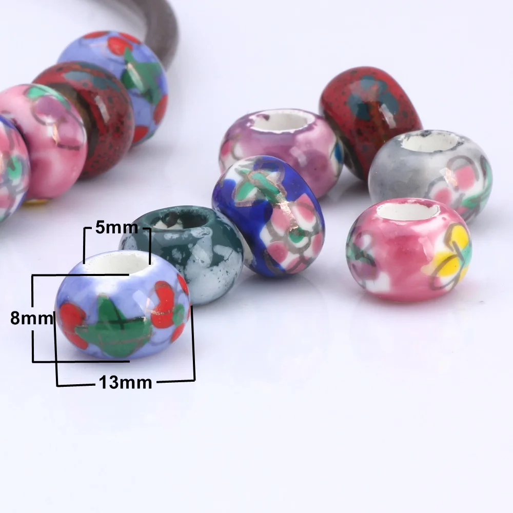 OlingArt 13x8mm 12Pcs/lot Hand painting Mix Color Ceramics Beads For Big Hole 5MM DIY European Bracelet Necklaces Jewelry making