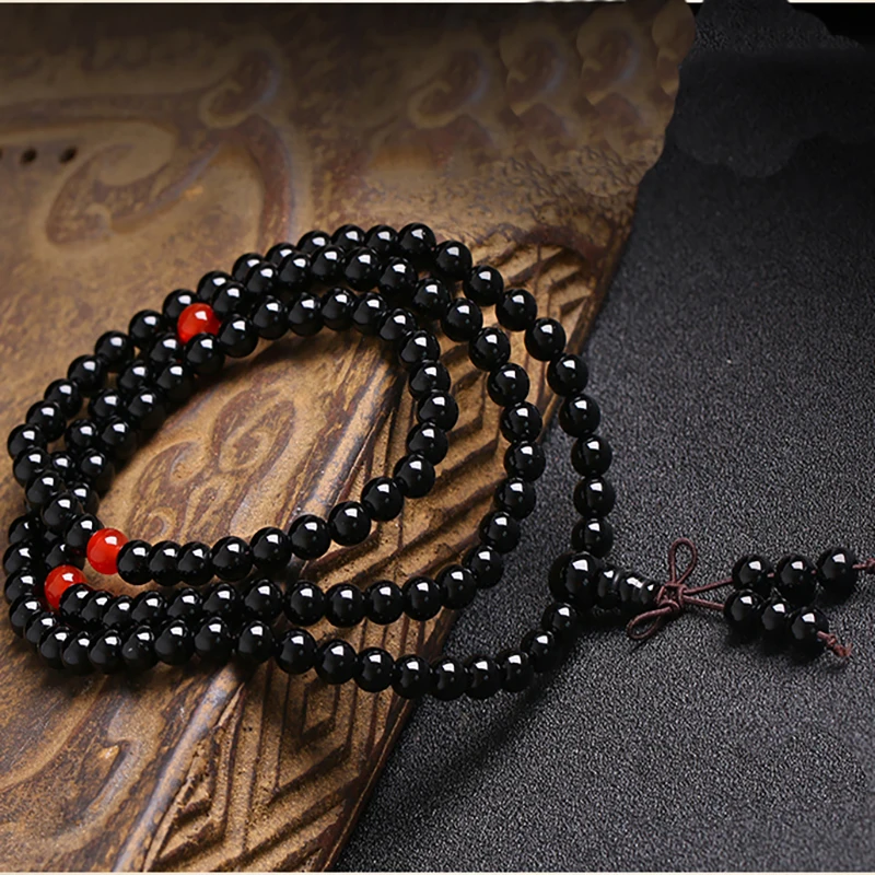 Black Obsidian Bracelet Carnelian 108 Beads Stretch Bracelets 6mm Buddhist Mediation Prayer Beads Mala Fashion Woman Bracelets