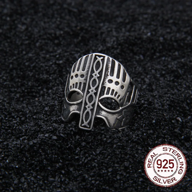 sterling silver 925 viking Warrior helmet adjustable ring as gift with vintage wood viking box