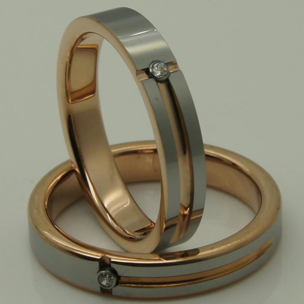 rare 4mm 2tone rose gold plating cz inlayed hi-tech scratch  proof wedding tungsten ring 1pc