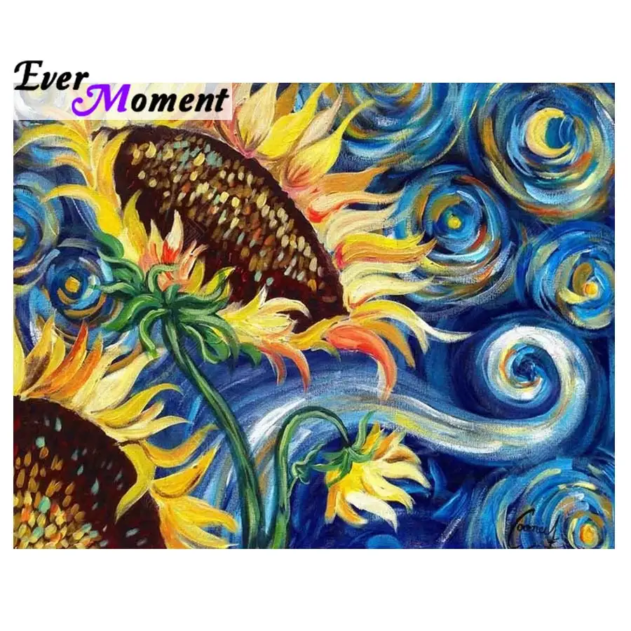 Ever Moment Diamond Painting Cross Stitch Sunflower by Van Gogh Famous Painting Full Square Drills Diamond Embroidery ASF982