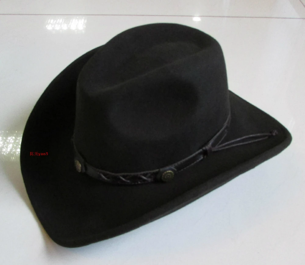 100% Wool Bowler Hat Male Fedoras Cowboy Cap Wide Brim Men's Fashion Watherproof Woolen Cap Adjustable Fedoras Hat  B-8126