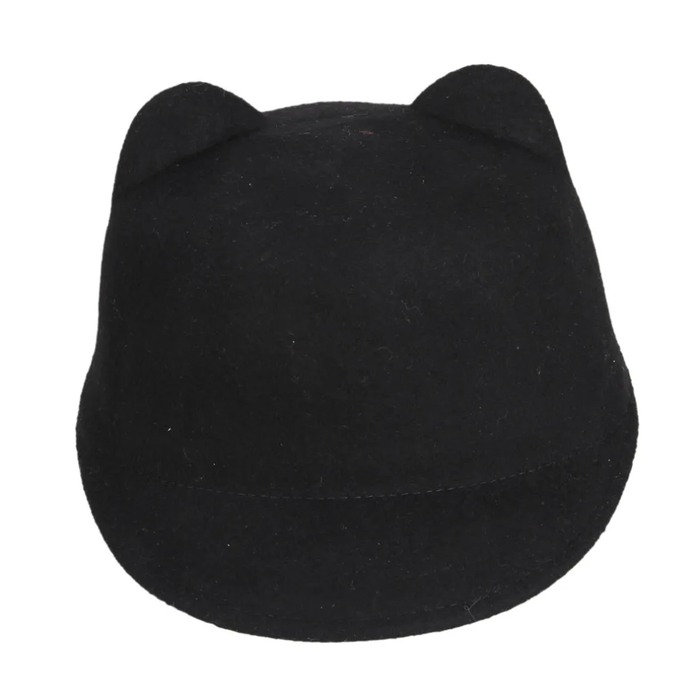 LUCKYLIANJI High Quality Spring Autumn Winter 100% Wool Felt Women Demon Devil Hat Cat Ears Bowler Halloween Cap(One Size: 57cm)