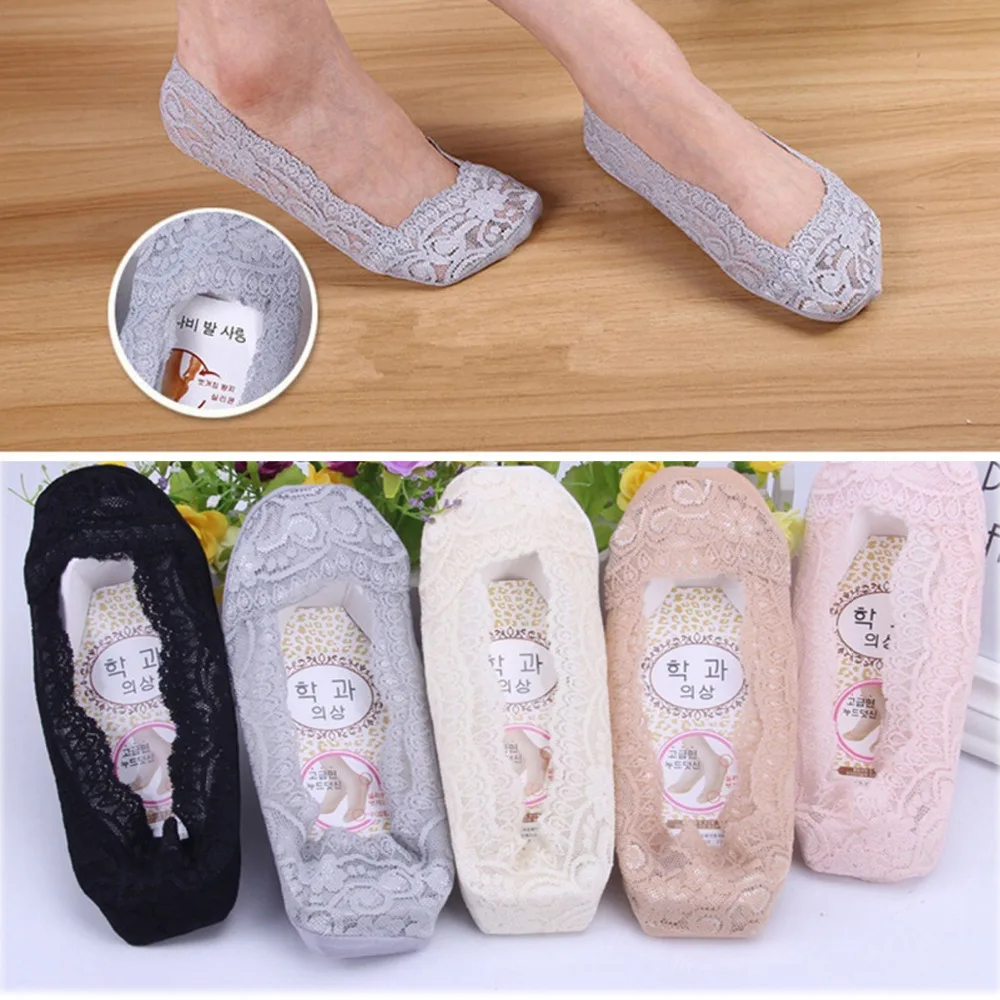 

1Pair Women's Socks Elastic Shorts Socks Non-slip Ankle Slippers Floral Lace Antiskid Liner Fashion Summer Accessories