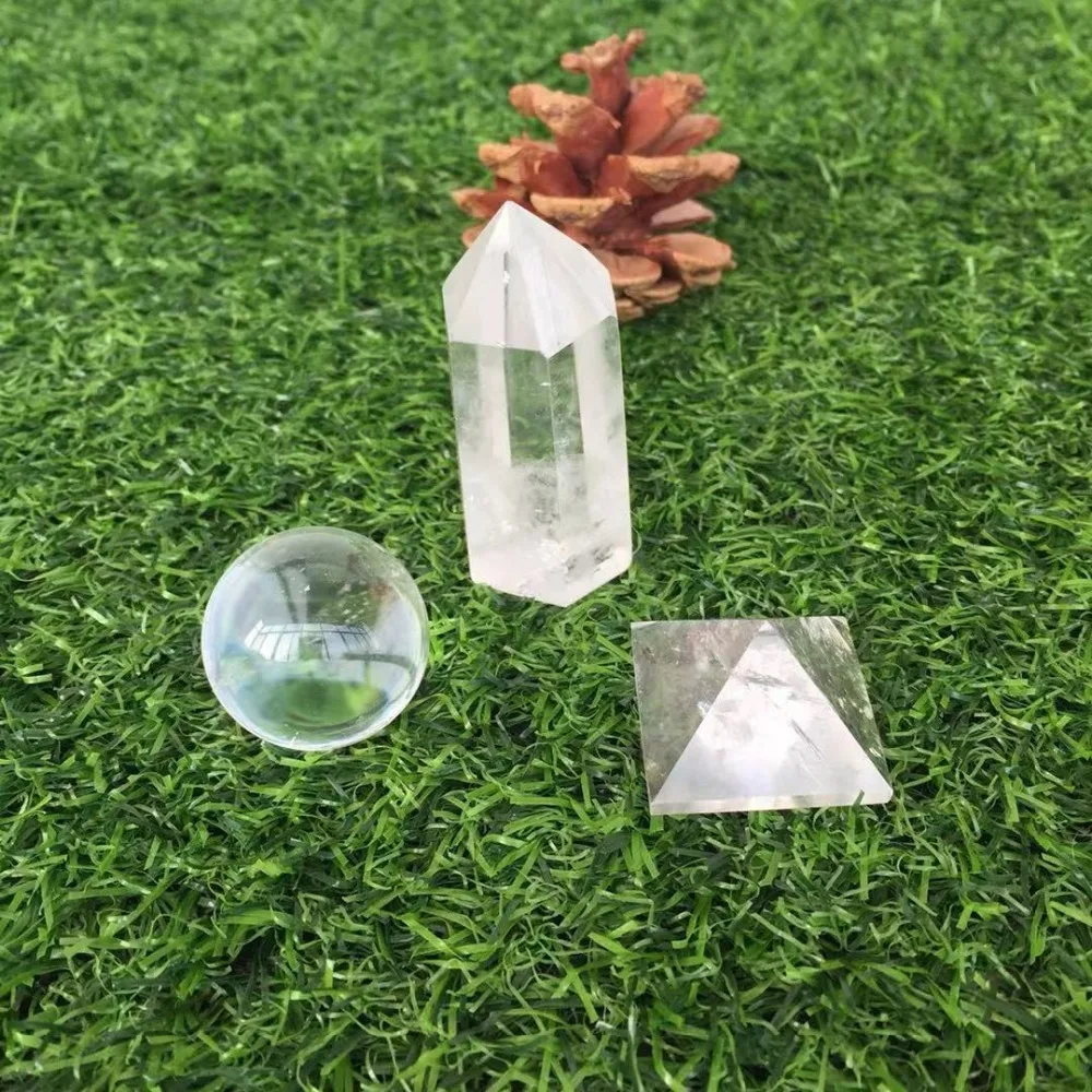 1pcs of hot sale natural clear rock quartz Crystal gemstone pyramid point and ball chakra healing crystal stone for home decor