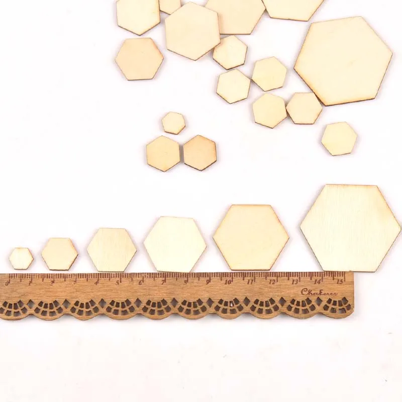 50pcs hexagon pattern Natural wooden Scrapbooking Carft for Home decoration diy Handmade handcraft 10/20/30/40/50mm MT2132