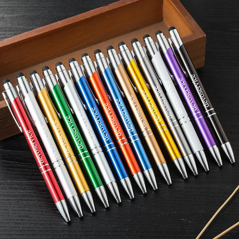 30pcs Free Custom Logo Metal Aluminum Rod Capacitor Touch Screen Handwriting Press Ballpoint Pens Advertising Gift Signature Pen