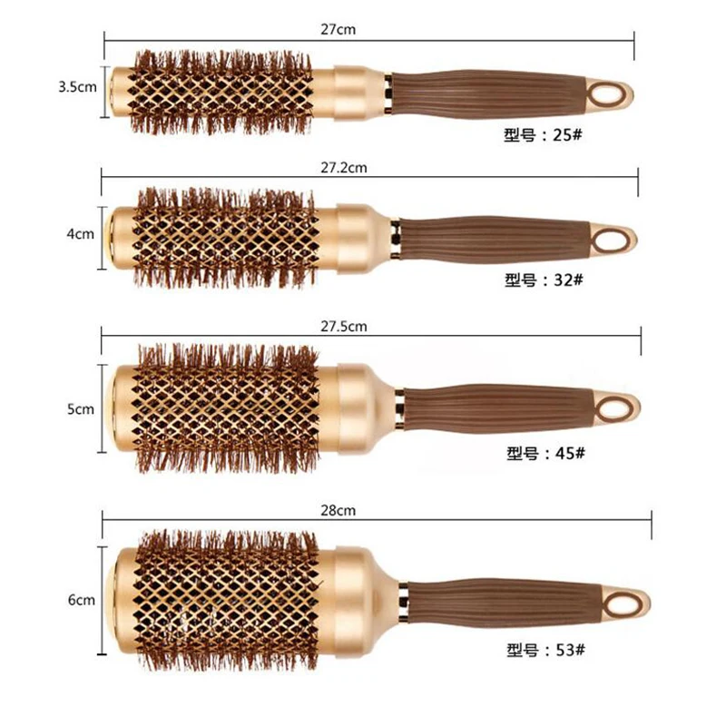 Gold Themal Hair Salon Curly Hair Round Brush Aluminum Radial Hair Ionic Comb In 4 Sizes Professional Salon Brushes