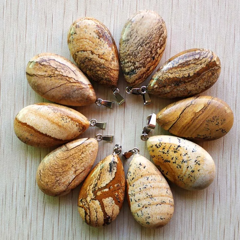 

Wholesale 10pcs/lot fashion high quality natural picture stone water drop pendants 25x40mm for jewelry making free shipping