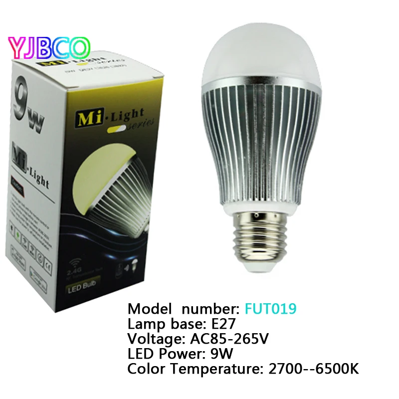 5w 6W 9W GU10 E27 Milight LED Dual white bulb base lamp CCT AC85-265V & FUT006 FUT007 2.4G 4Zone led Remote control dimmer
