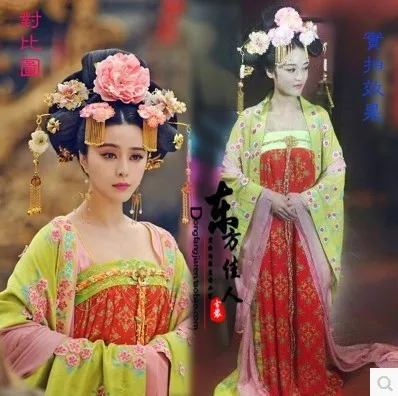 

TV Play Legend of Chinese Empress Wu Ze Tian Same Design Print Applique High Waist Tang Costume with Tail