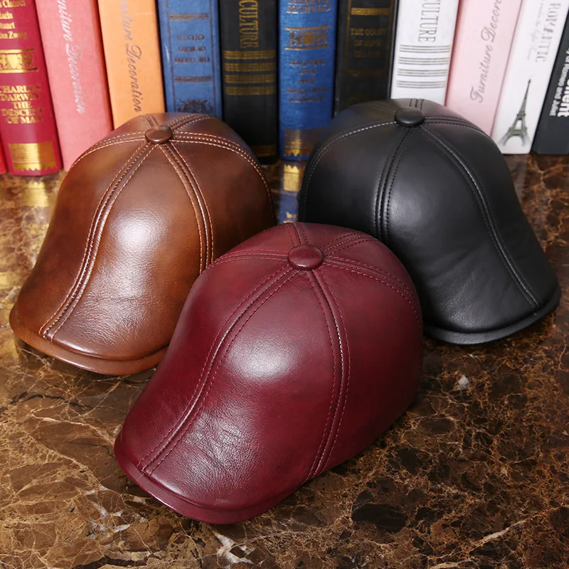 2017 Winter Men Genuine Leather Hat Adult Sheepskin Baseball Caps Elderly Ear Protection  Warm Headgear Cap 4 Colors B-7287