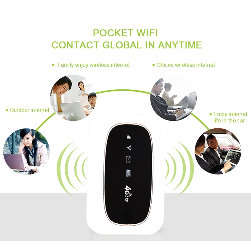 Pocket 3G/4G Wireless Router 150Mbps SIM 4G LTE Wifi Router dengan 2000 M Ah perjalanan Router Mendukung Hingga 10 Perangkat Wifi