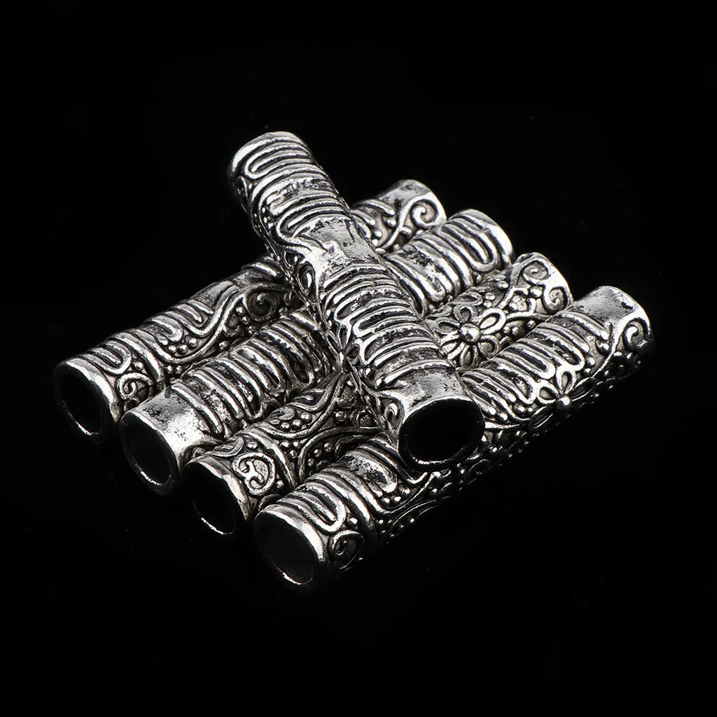 5Pcs Dreadlocks Hair Braiding Metal Cuffs Dread Locks Beads Hair Cuffs Long Round Tube Braid Supplies Hair Decoration Tools