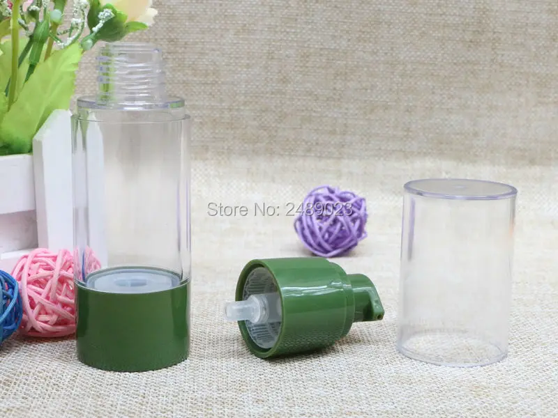 Green Airless Bottle Travel Cosmetic Jars Plastic Emulsion Refillable Bottles Small Watering 10pcs/lot 30ml 50ml  In Stock