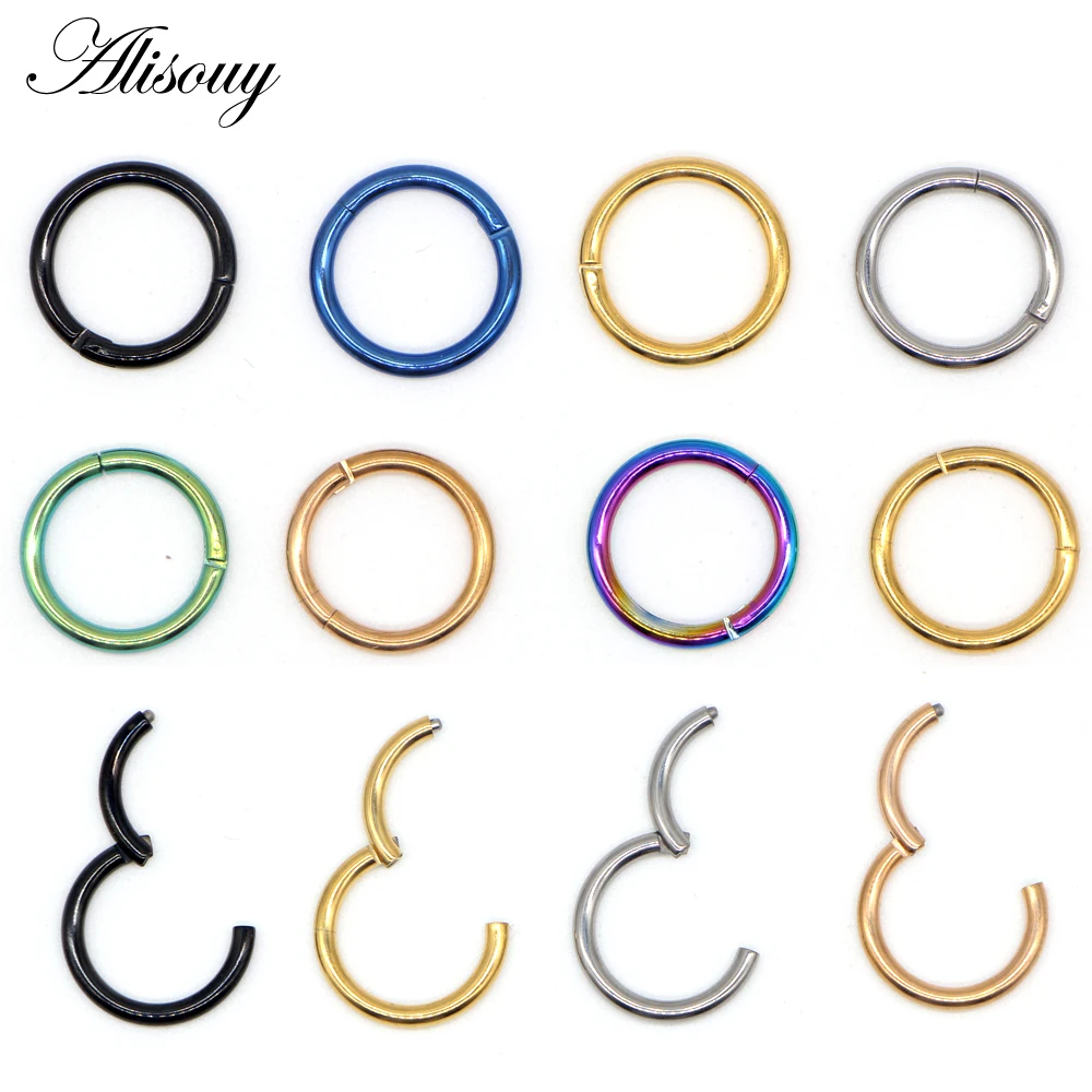 Alisouy 1PC Steel Tiny Nostril Segment Septo Nose Rings Captive Ear Nose Hoop Piercings Clip on Helix Rings Body Jewelry 7 Color