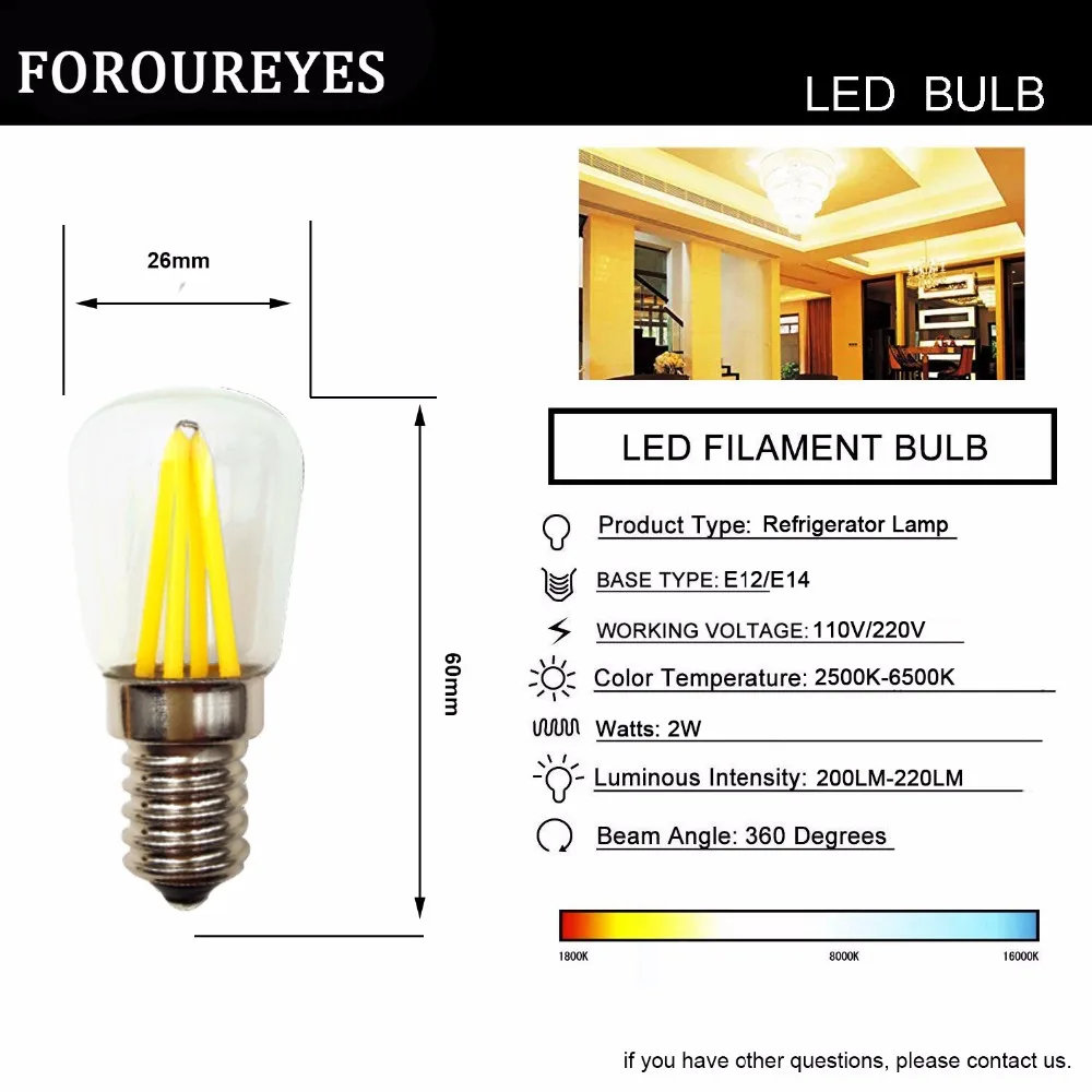 4pcs T26 E14 E12 LED Filament glass Bulbs Refrigerator Lamp 2W 110V 220V 360 Degree Retro lighting Chandeliers Bombillas