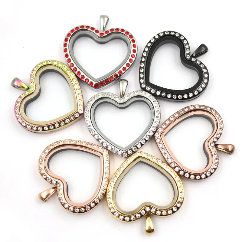 Carvort with CZ crystal 316L stainless steel heart shape floating locket charms memory Lockets