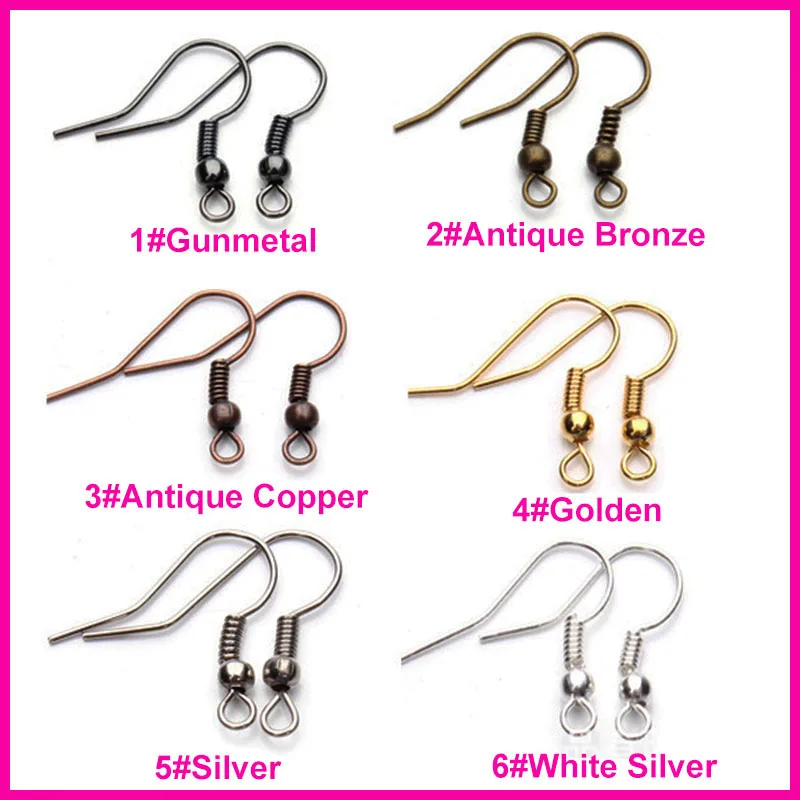 

100PCS ears hooks Plain Metal Clip Dangle Earrings DIY jewelry findings silver/Golden/bronze/copper/gunmetal black