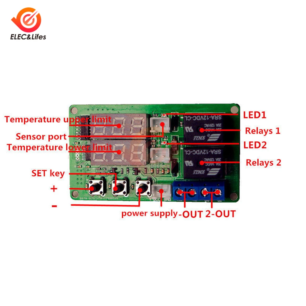 Dual LED Display DC Digital Temperature Controller Thermostat Regulator upper / lower limit dual relay output control switch 12V