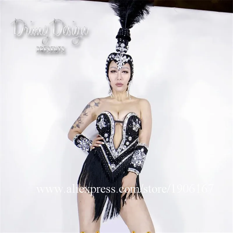 DJ Singer Suit Headwear Performance Sexy Girl Stage DJ Dancer Shows Ballrooom Coverall Costume Headwear Clothes Free Shipping