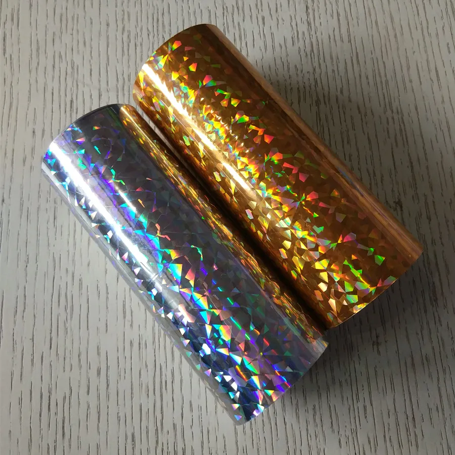 2rolls 16cm x 120m Holographic foil broken glass pattern gold color or silver color hot stamping foil on paper or plastic