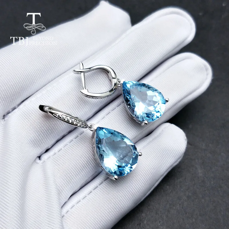 Natural Sky blue topaz big Water Drop good clasp Earrings Pure 925 Sterling Silver Fine Jewelry For Women daily wear