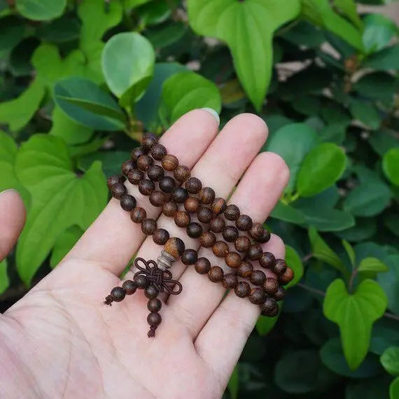 6mm/8mm Natural Wood Mala Beads with Tiger Stripe Beads Loose 108 Mala Beads Buddhism Prayer Mala Beads For Bracelet or Necklace