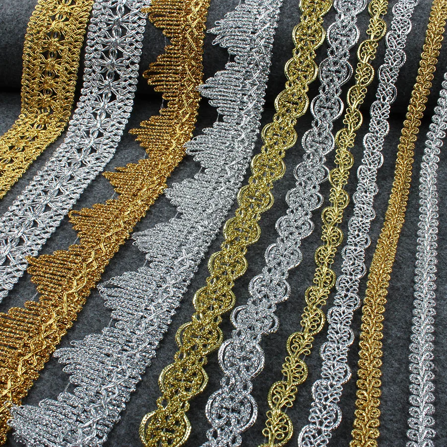 5 Yards/lot Gold Silver Polyester Curve Lace Ribbon Trims For Wedding Centipede Braided Sewing Garment Handmade Materials