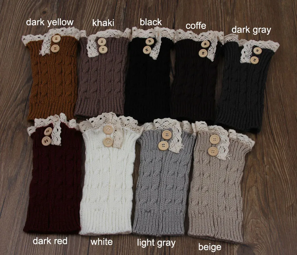 Fashion Double Button Cable Knitted Boot Cuff Short Leg Warmer Womens Boot Socks Knitted Lace Trim Fashion Boots Accessories