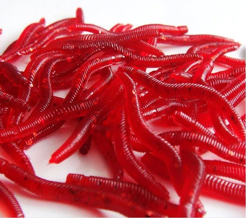 20/50/100Pcs 35mm Earthworm worm fishing lure Artificial Insect Fake Tilapia bait esfishing catfish poper red