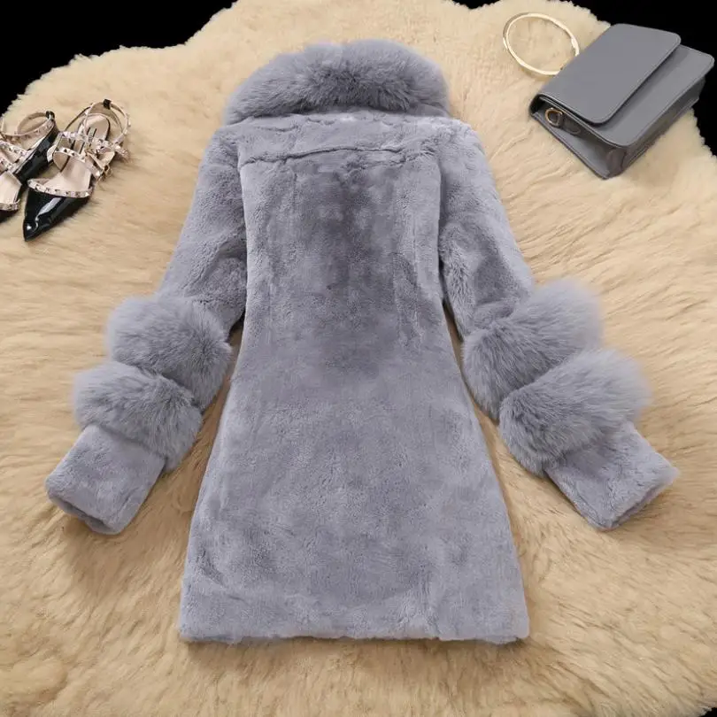 Winter mode frauen Faux Pelz Mantel Gefälschte Fuchs Pelz Kragen Jacke Weibliche Faux Rex Kaninchen Pelz Mantel verdicken warme mode mantel L1682