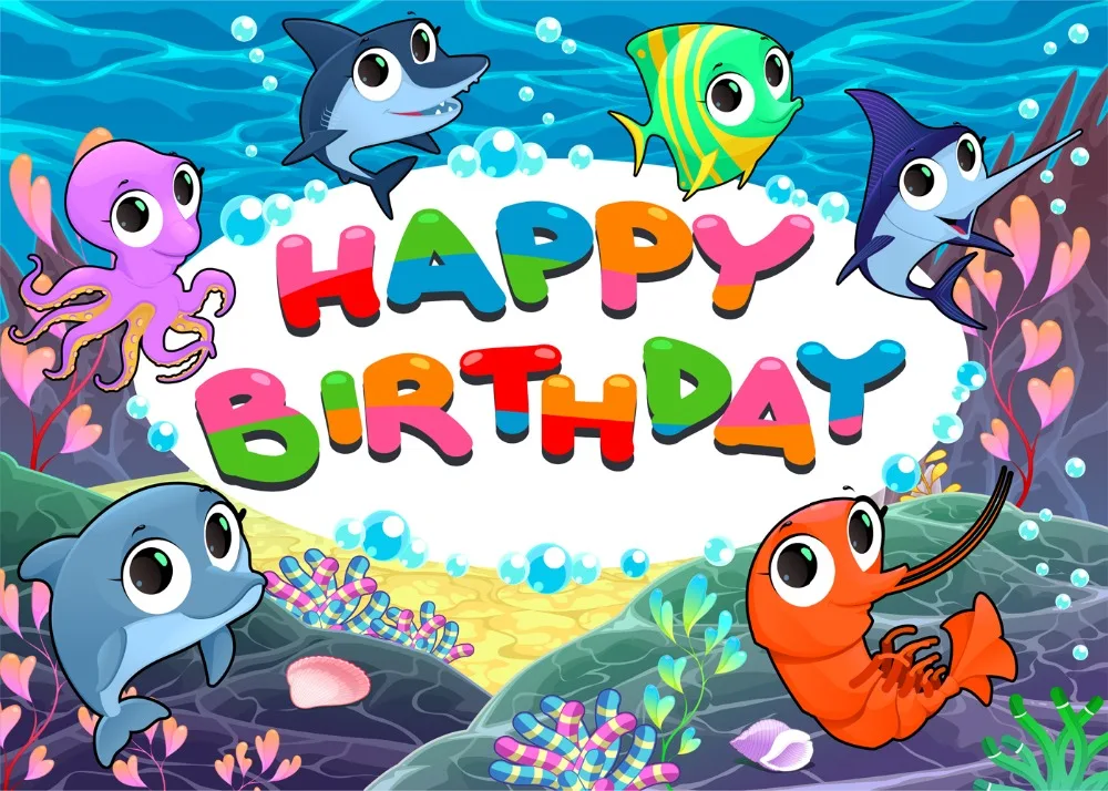 Capisco photography background undersea world cute Shark octopus coral backdrop baby happy birthday party customize photocall